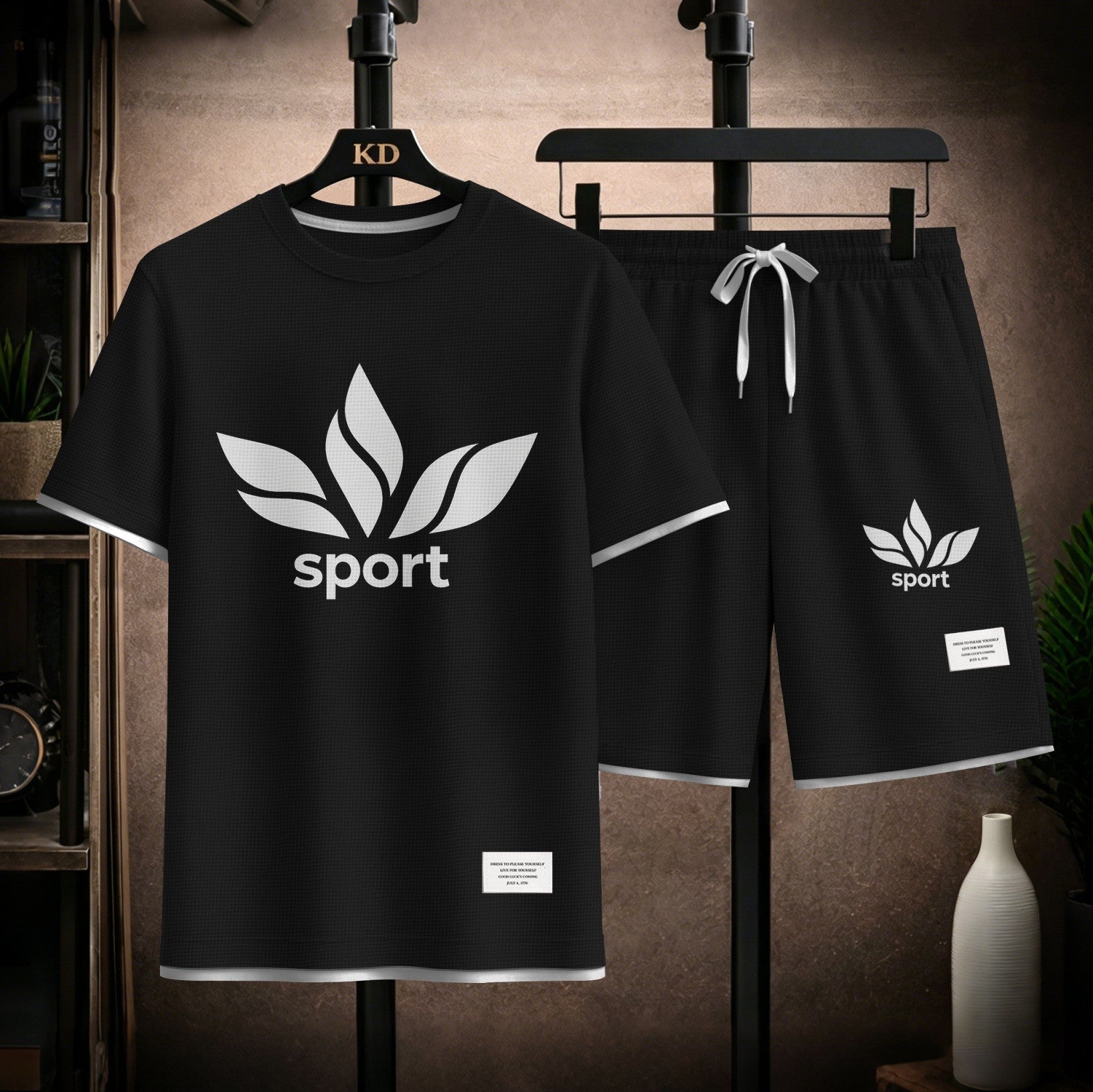 Men's Sport Graphic Print Short Sleeve Shirt and Drawstring Shorts Set, Casual Summer Two-Piece Outfit, Lightweight Breathable Relaxed Fit Athletic Set for Daily Wear, Beach, Vacation, Travel and Loungewear