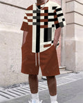 Men's Summer Color Matching Print Round Neck Set 316
