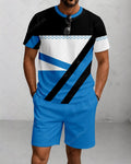 Men's Summer Colorblock Printed Round Neck Suit 053