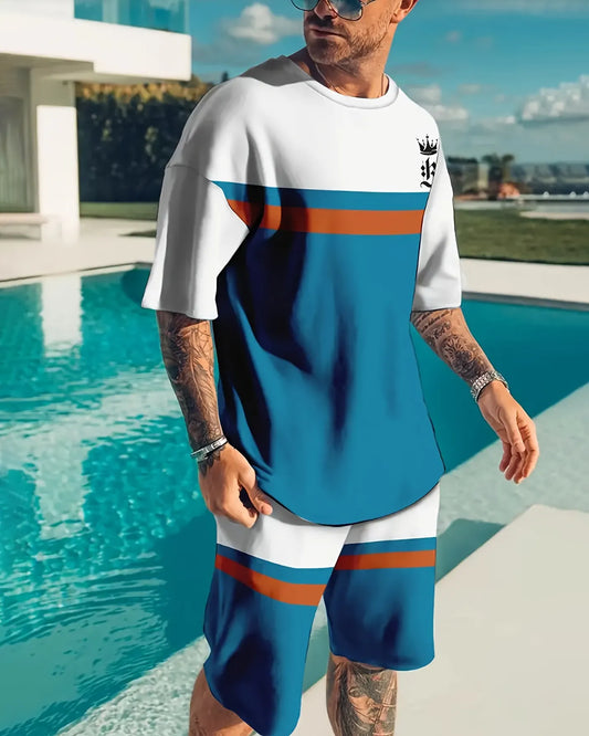 Men's Classic Colorblock Summer Round Neck Suit 196