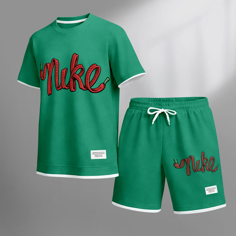 This Men's Western Bunny Classic Logo Drawstring Shorts Set Is An Ideal Choice For Spring And Summer. This Casual Summer Set Includes A Short-Sleeved Shirt And A Pair Of Shorts, Suitable For Both Everyday Wear And Sports.