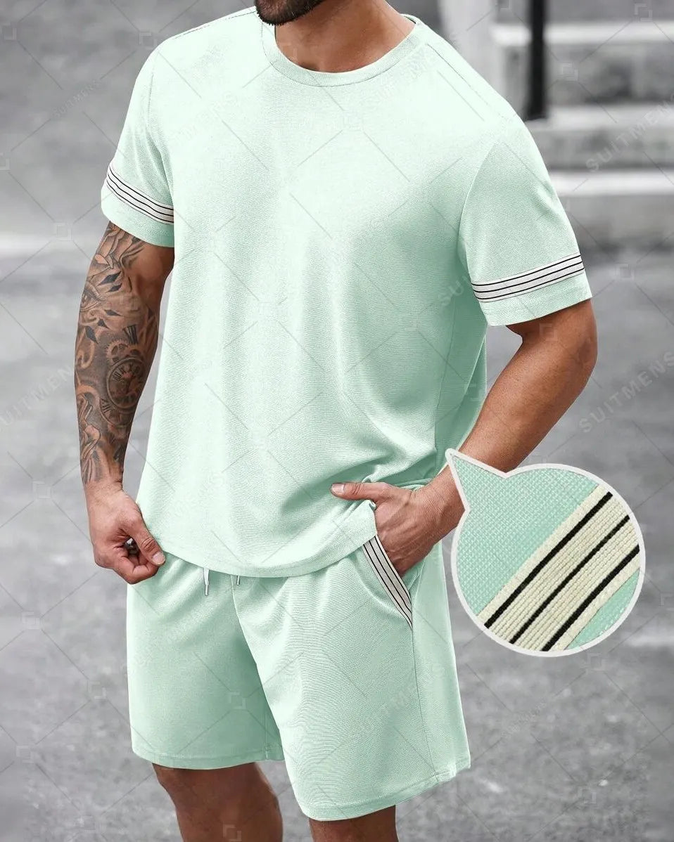 Men's Summer Simple Waffle Round Neck Set 419