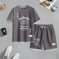 Men's Beer And Beverage Printed Drawstring Shorts Set, Suitable For Spring And Summer Wear, Casual Summer Set, Including Short-Sleeved Shirt And Shorts, Suitable For Everyday Wear And Sports 013