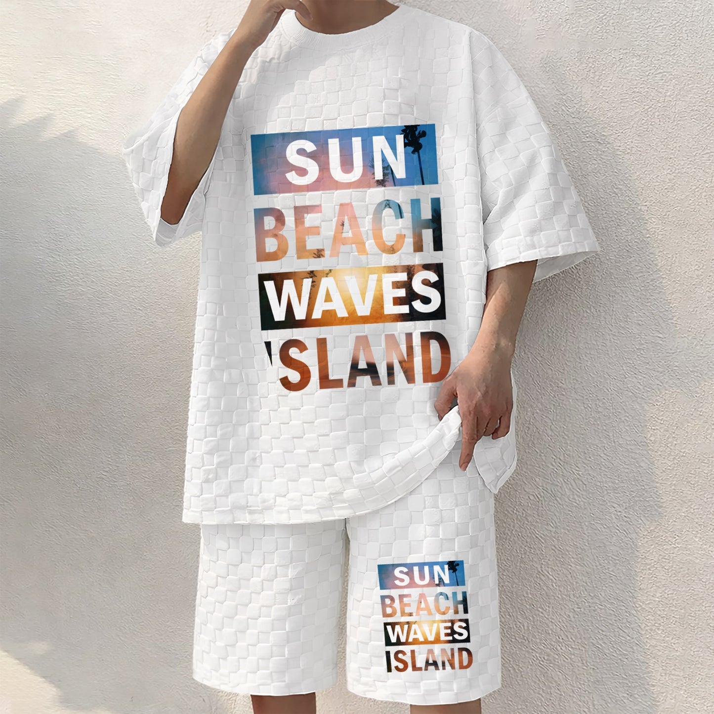 Men's Resort Print Spring And Summer Drawstring Shorts Set, A Casual Summer Outfit, Including A Short-Sleeved Shirt And Shorts, Suitable For Everyday Wear And Sports Activities.