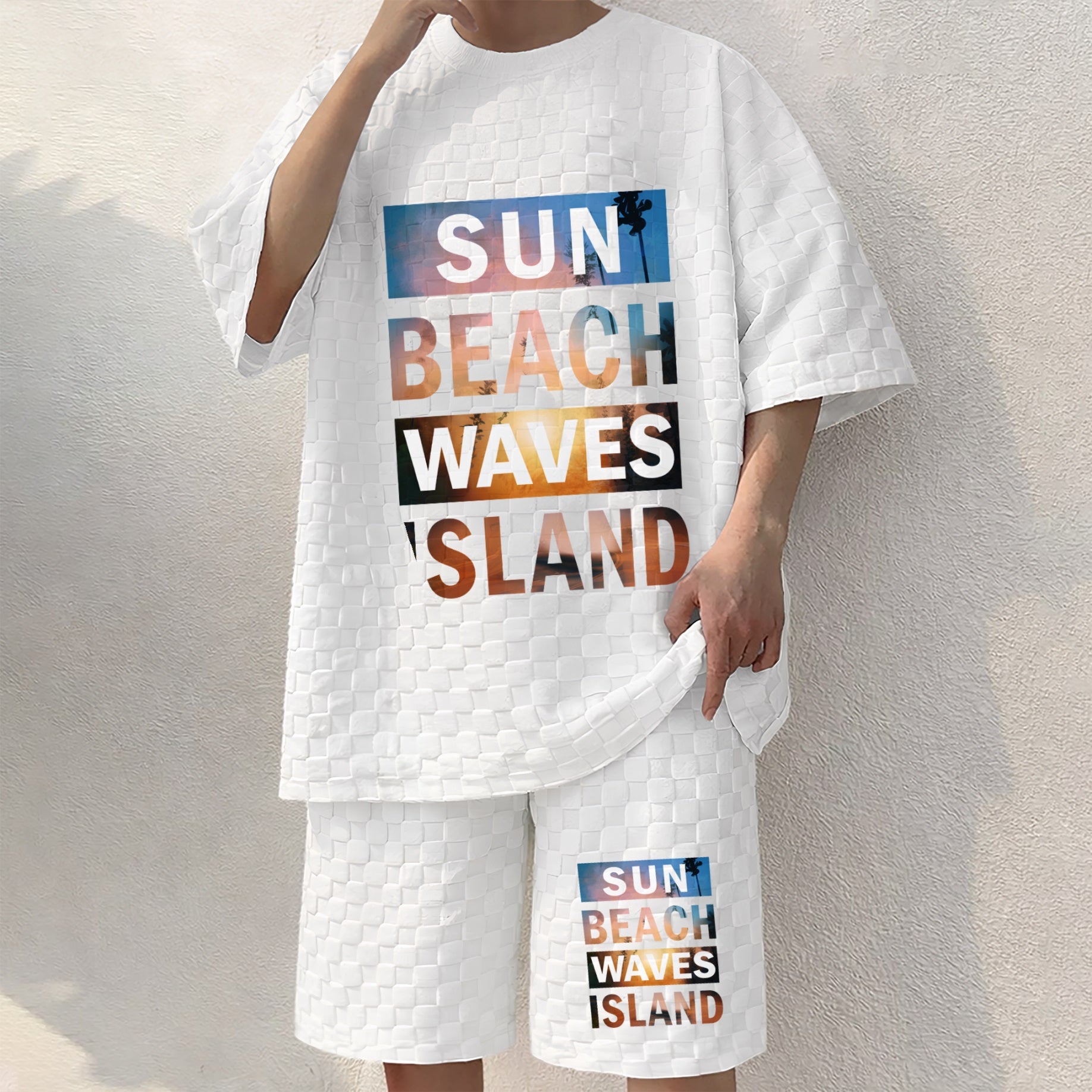 Men's Resort Print Spring And Summer Drawstring Shorts Set, A Casual Summer Outfit, Including A Short-Sleeved Shirt And Shorts, Suitable For Everyday Wear And Sports Activities.