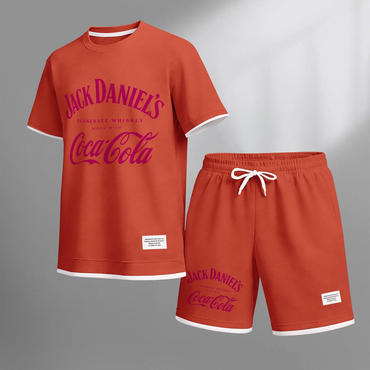 Men's Beer Print Drawstring Shorts Set, Suitable For Spring And Summer Wear, Casual Summer Set, Including Short-Sleeved Shirt And Shorts, Suitable For Everyday Wear And Sports 08