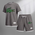 Men's Mechanical Crocodile Print Waffle Fabric Short-Sleeved Shirt And Shorts Set