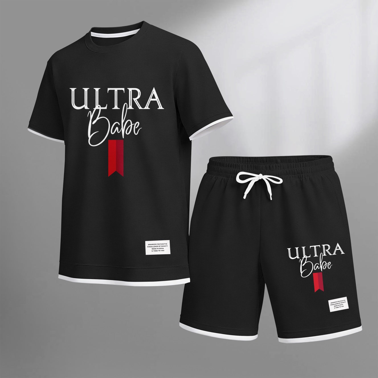 Men's Refreshing Low-Calorie Style Print Waffle Fabric Short-Sleeved Shirt And Shorts Set