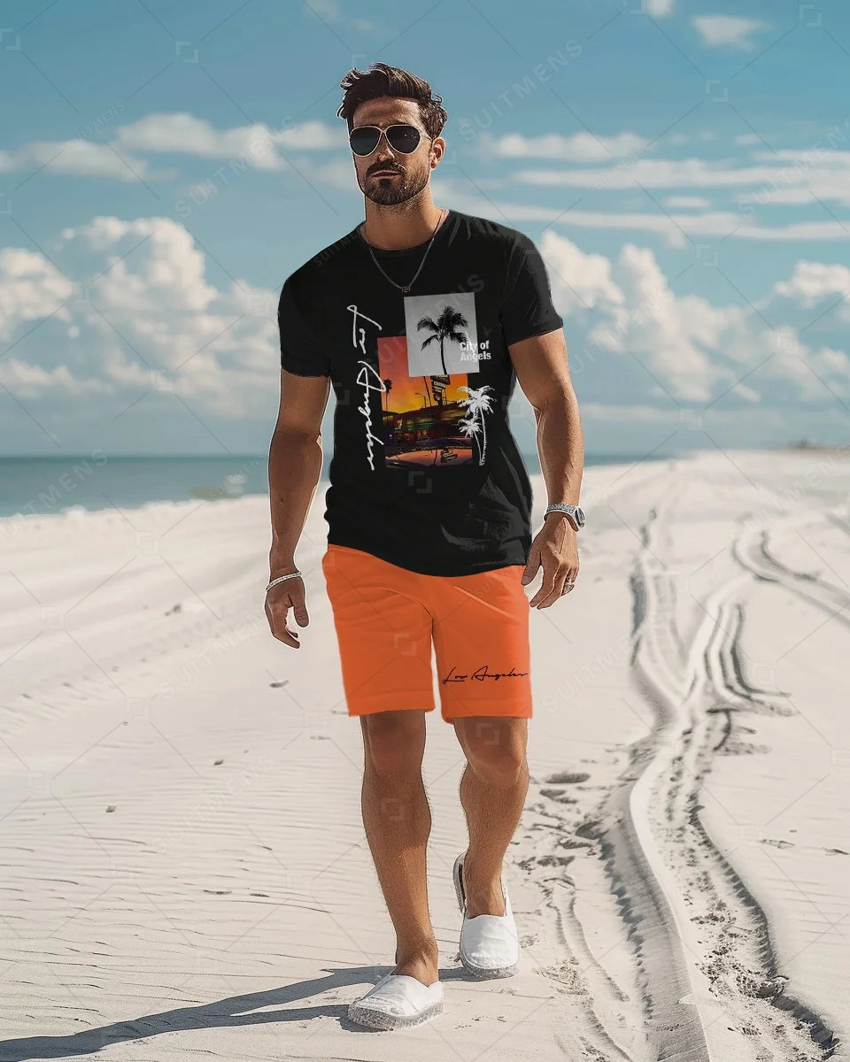 Men's Beach Vacation Casual Shorts Set 468
