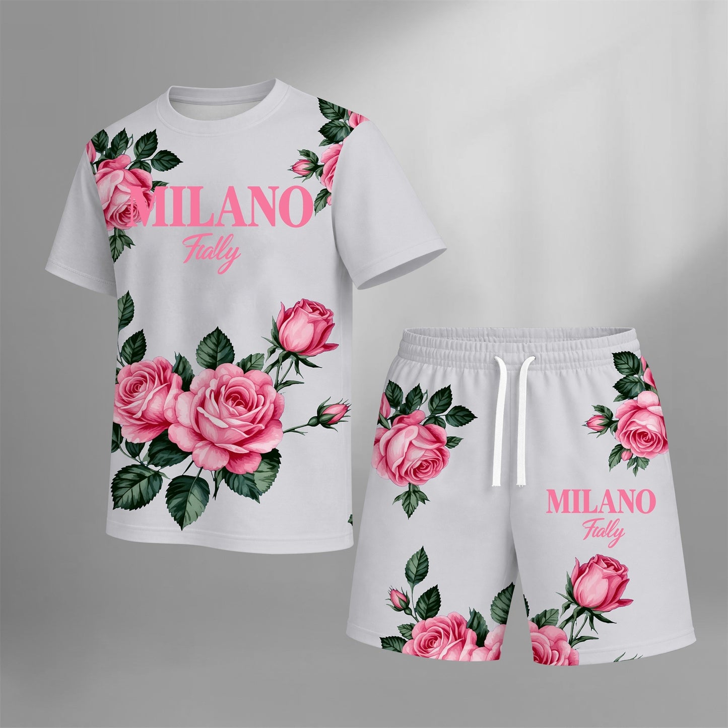 Men’s MILANO Graphic T Shirt and Shorts Set, Italy Inspired 2 Piece Matching Outfit with Short Sleeve Tee and Elastic Waist Drawstring Shorts, Soft Breathable Summer Set for Holiday, Street Style, Travel, and Everyday Wear