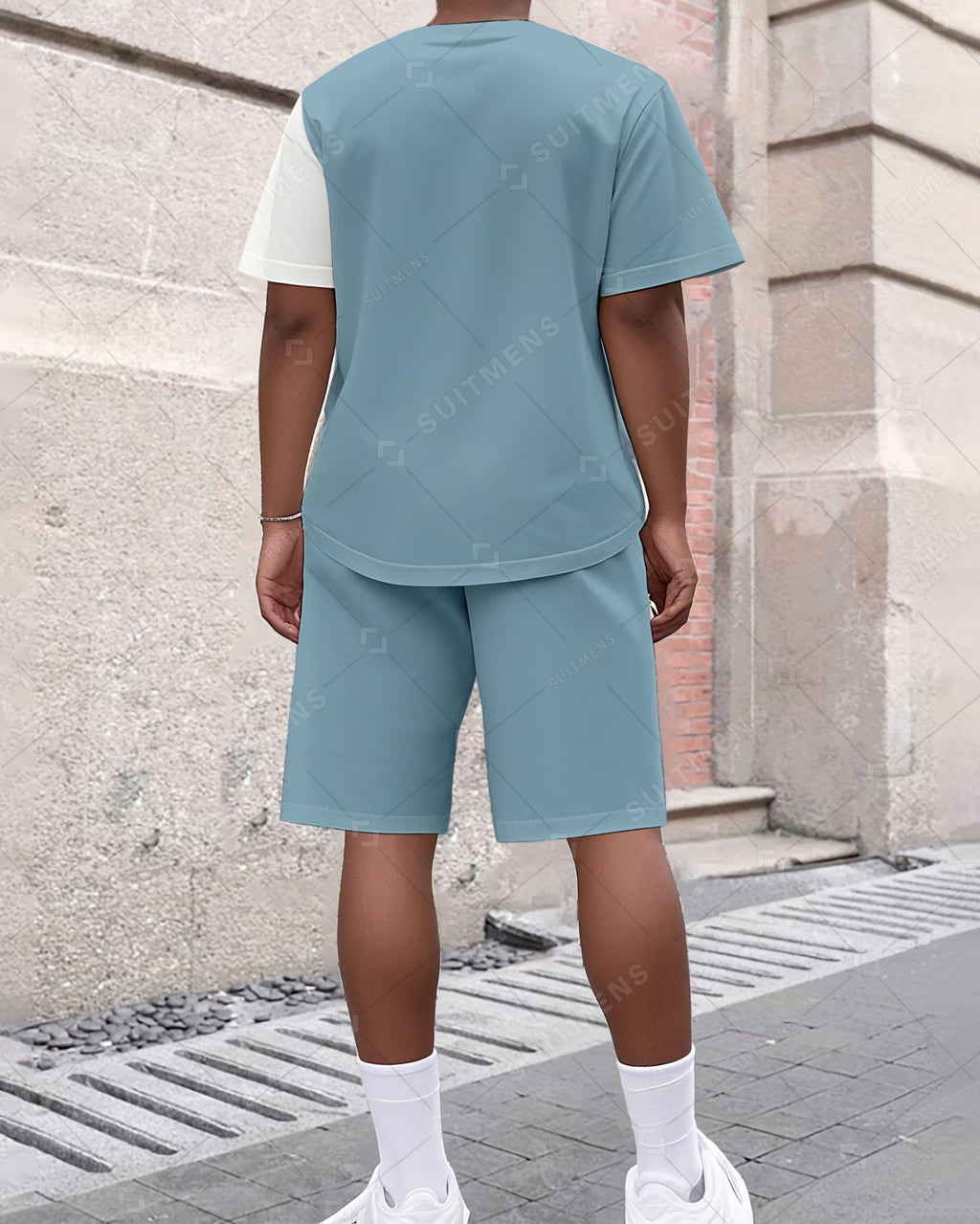 Men's Summer Colorblock Printed Round Neck Suit 037