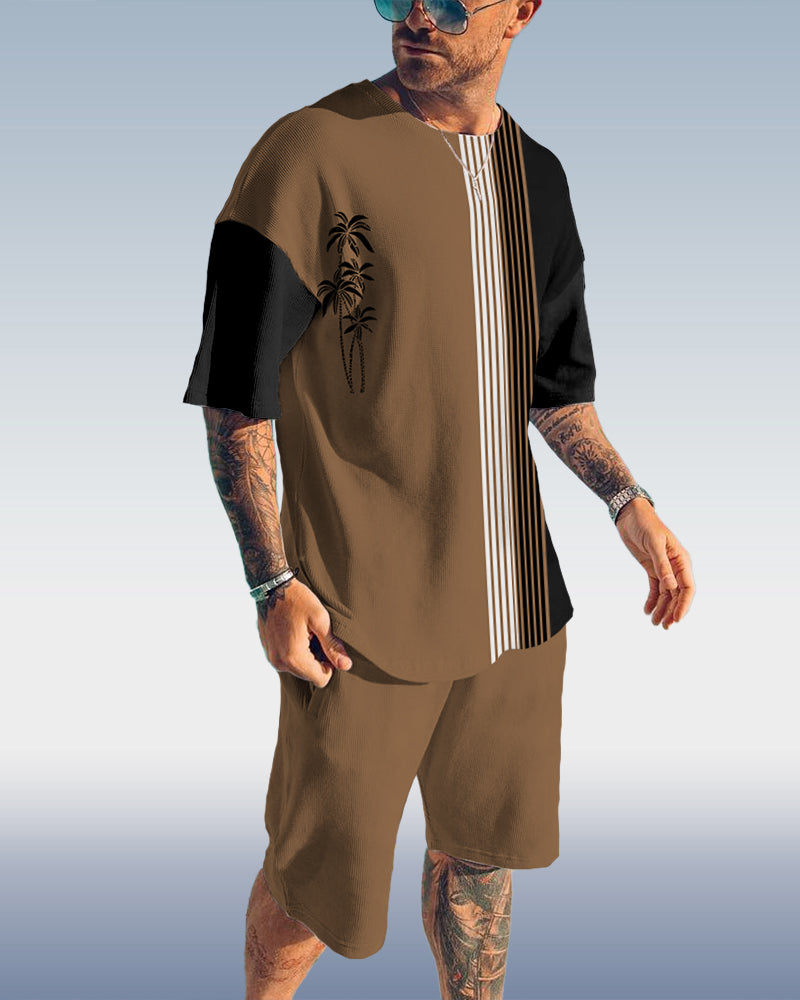 Suitmens Men's Brown Coco Print Shorts Set