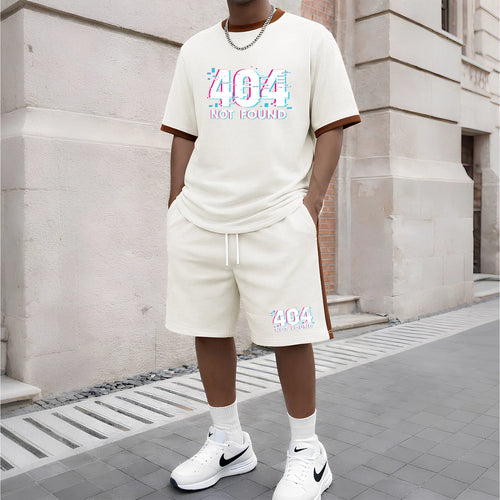 Men's 404 Pattern Short-Sleeve T-Shirt and Drawstring Shorts Set, Men's Clothing, Casual Sportswear Short-Sleeve Top and Shorts, Summer Men's Everyday Wear, Indoor and Outdoor Sportswear, Sports Set