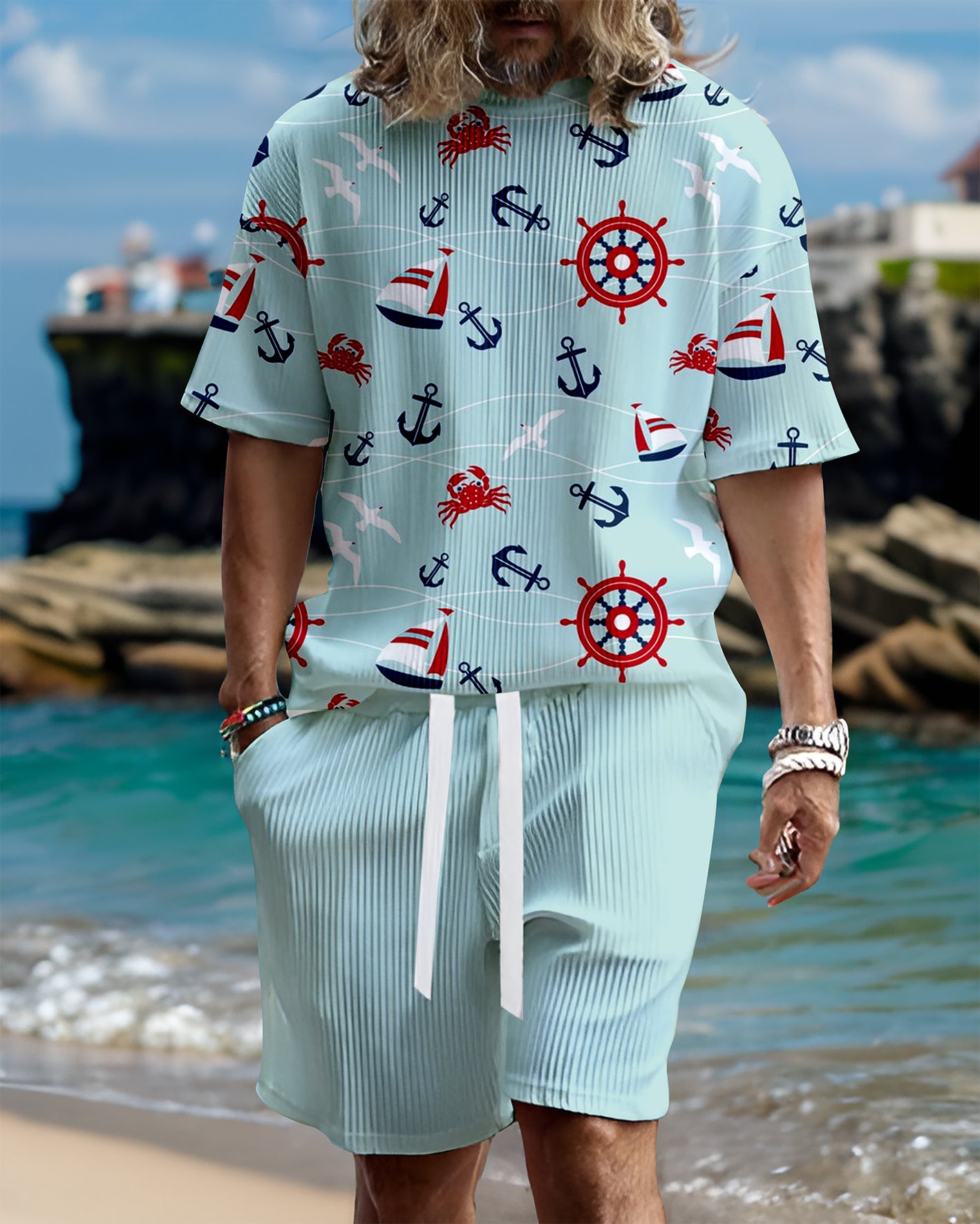 Suitmens Men's casual gorgeous textured printed shorts set 555