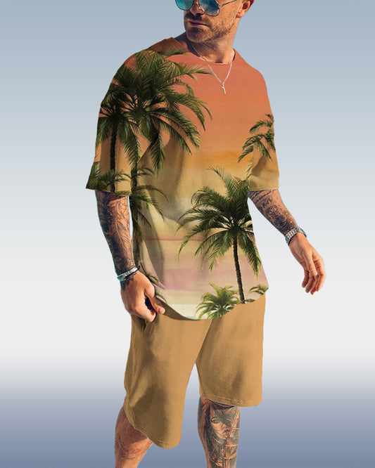 Suitmens Men's Coco Print Shorts Set Apricot 033