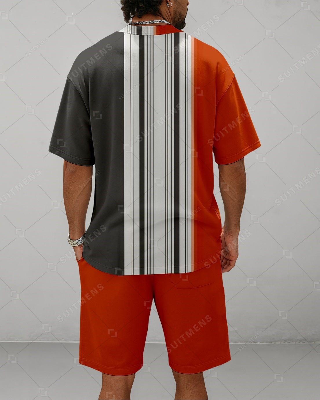 Men's Summer Colorblock Printed Round Neck Suit 068
