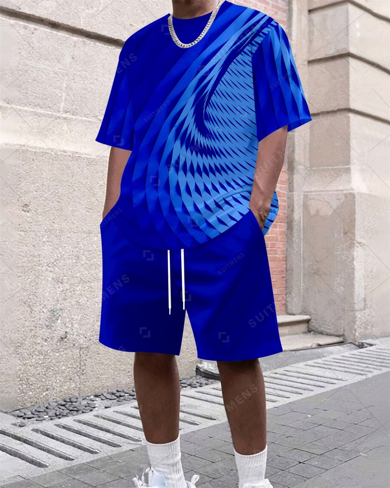Men's Summer Gradient Printed Round Neck Set 294