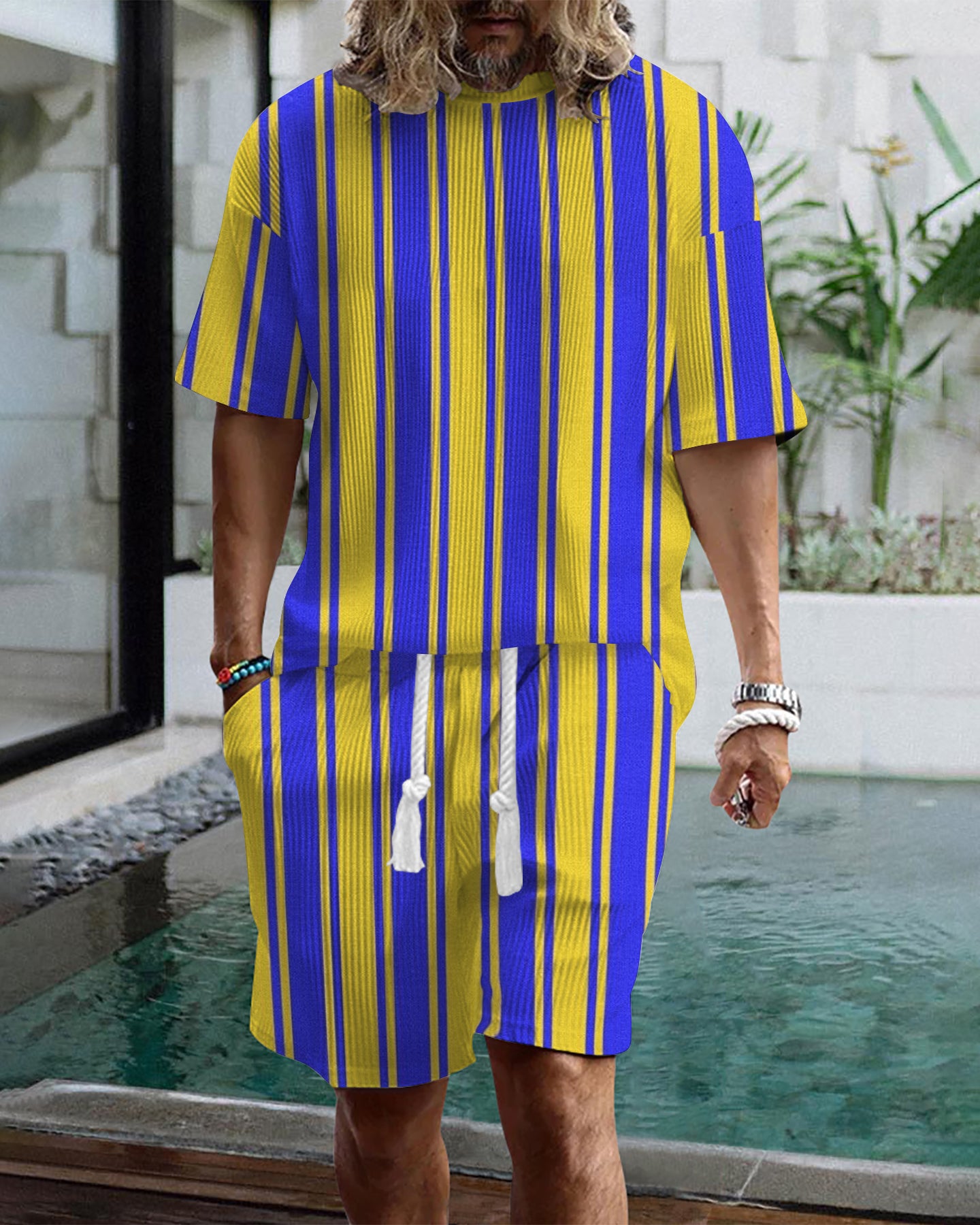Men's casual gorgeous textured printed shorts set 557