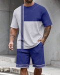 Men's Summer Colorblock Printed Round Neck Suit 01