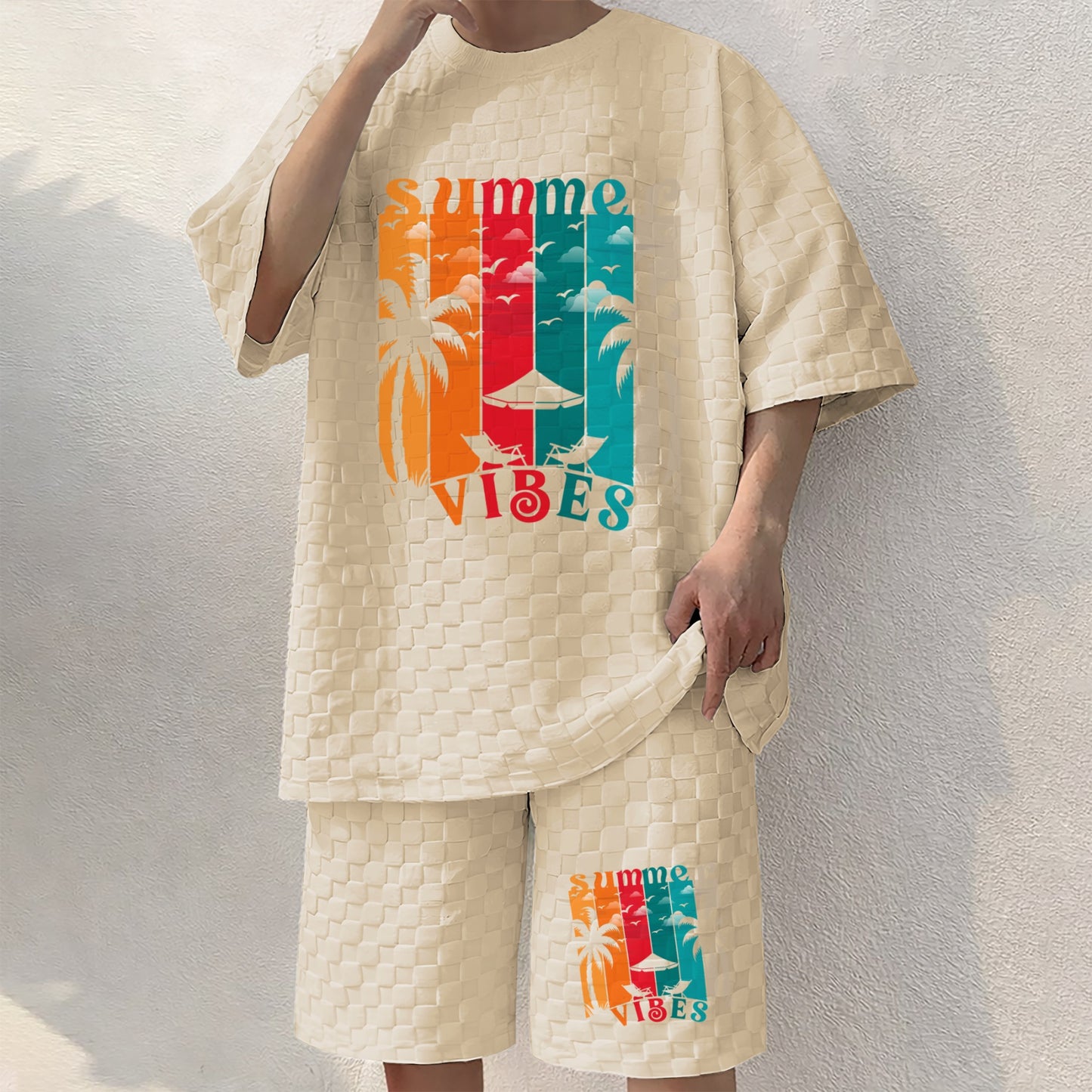 Men's Hawaiian Graphic Print Spring And Summer Drawstring Shorts Set, A Casual Summer Outfit, Including A Short-Sleeved Shirt And Shorts, Suitable For Everyday Wear And Sports Activities. A Two-Piece Set For A Relaxed And Active Lifestyle.