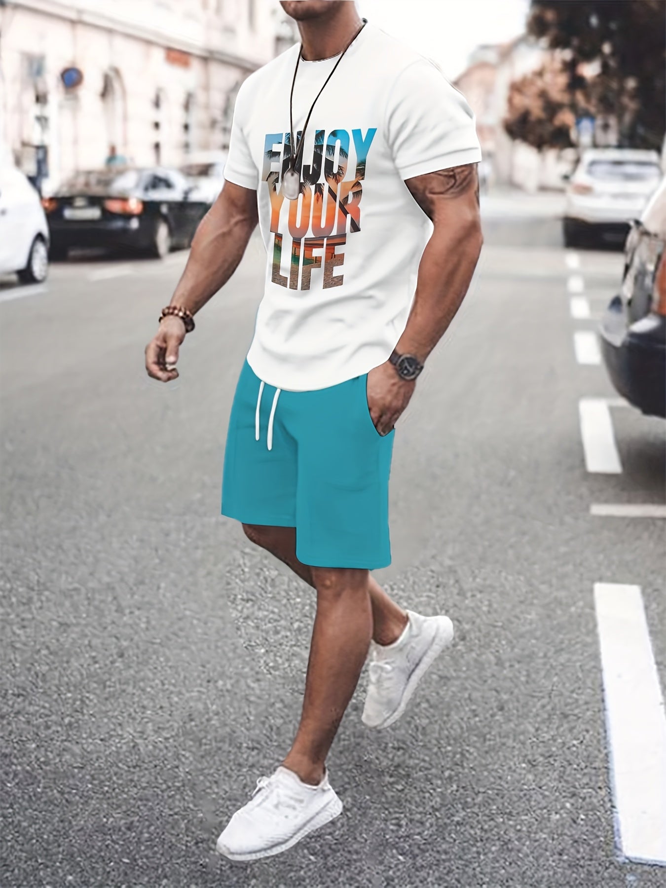 Men's Holiday Summer Round Neck Set 129