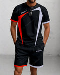 Men's Summer Colorblock Printed Round Neck Suit 057