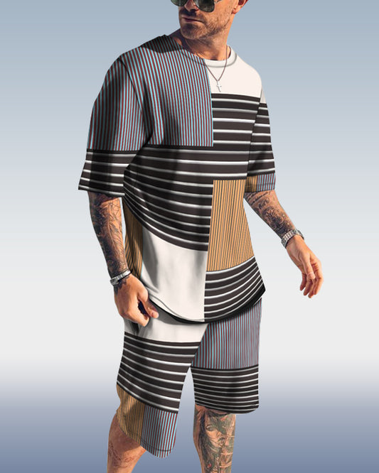 Men's spring and summer striped printed suit 003