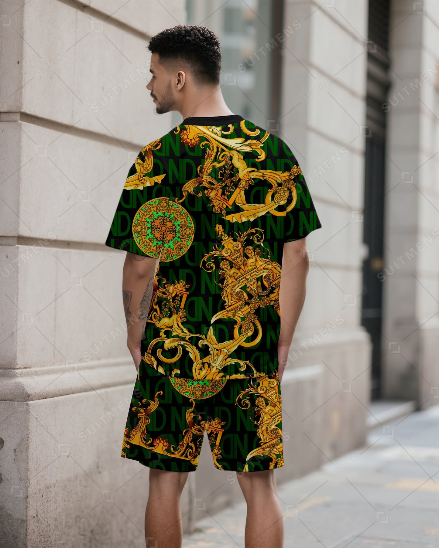 Men's Summer Gorgeous Pattern Printed Round Neck Suit 049