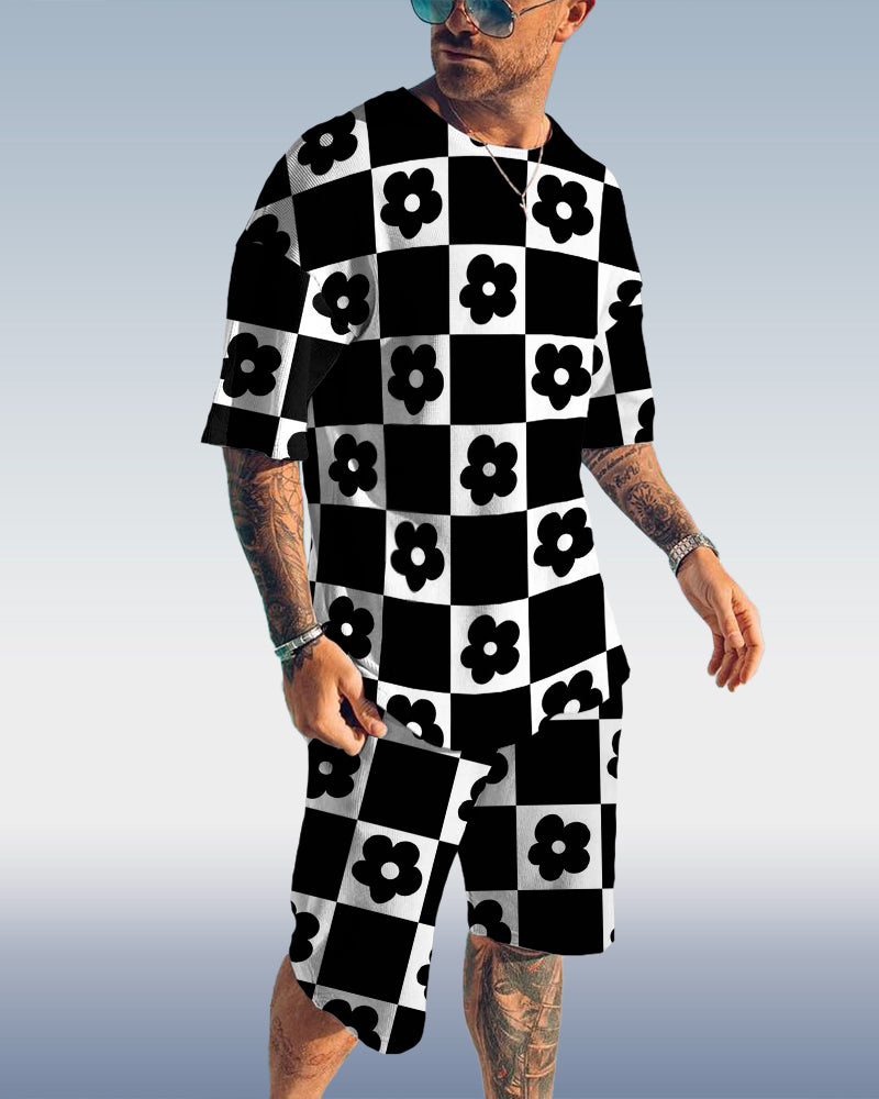 Suitmens Men's Plaid Floral Print Suit 055