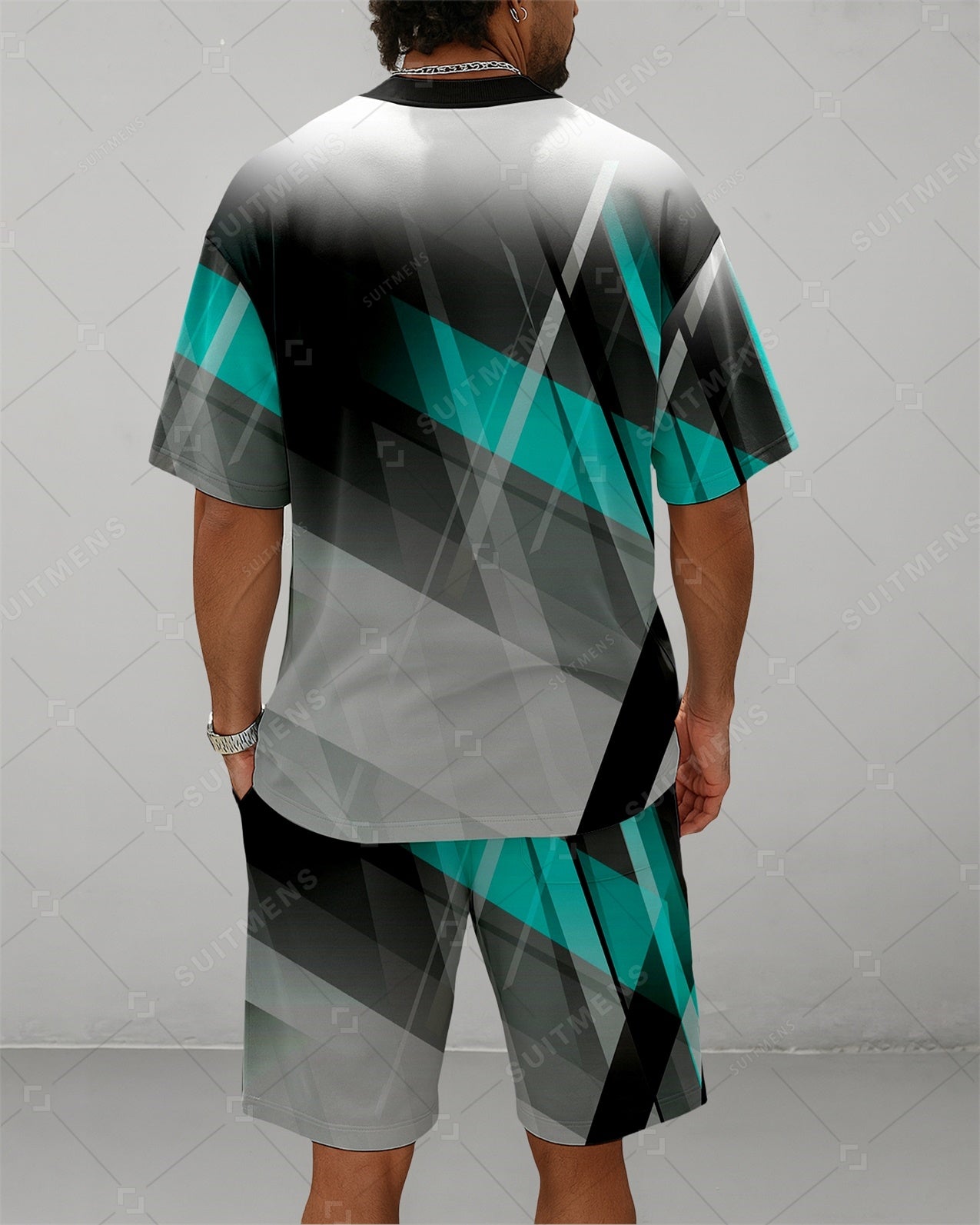 Men's Summer Colorblock Printed Round Neck Suit 081