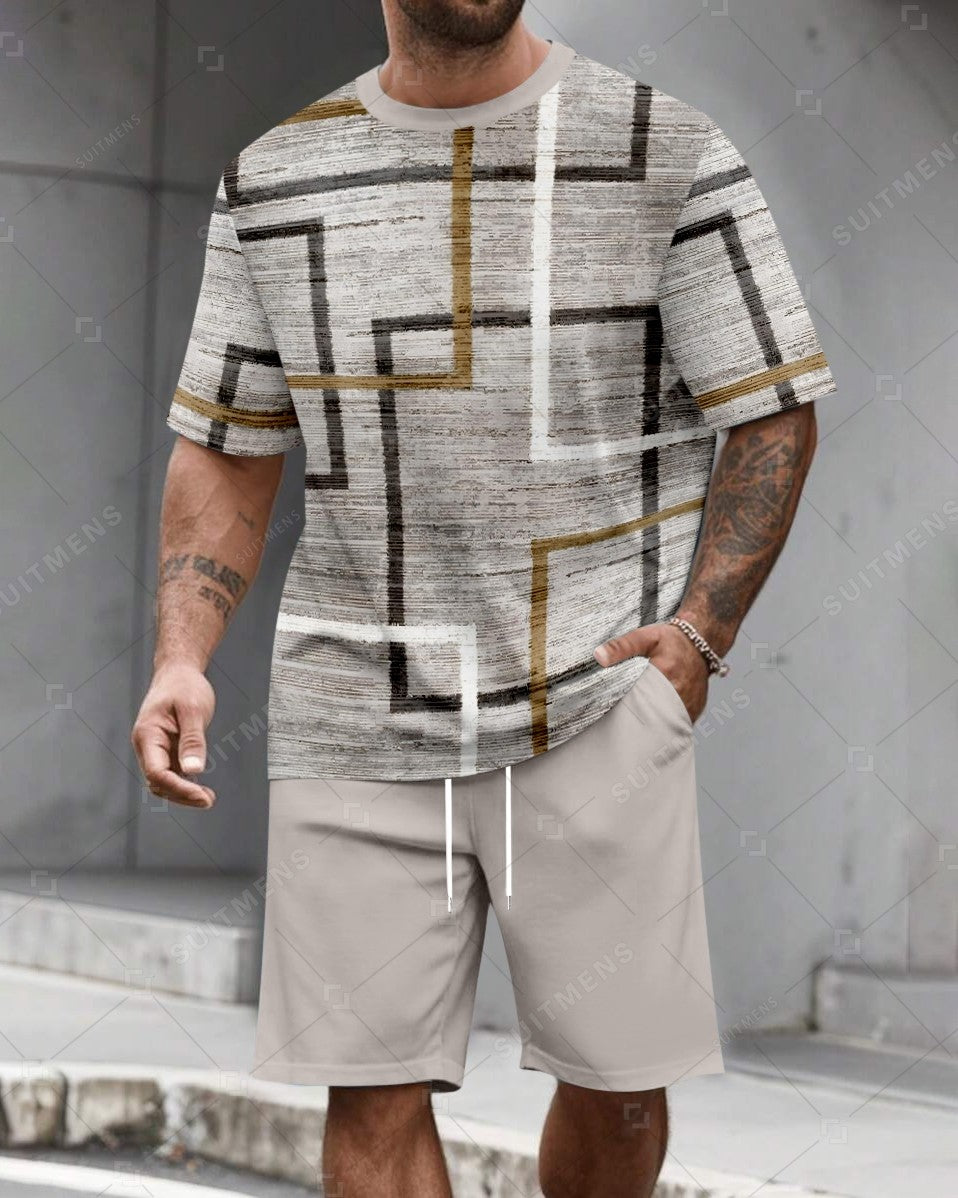 Men's Summer Leopard Print Round Neck Set 496