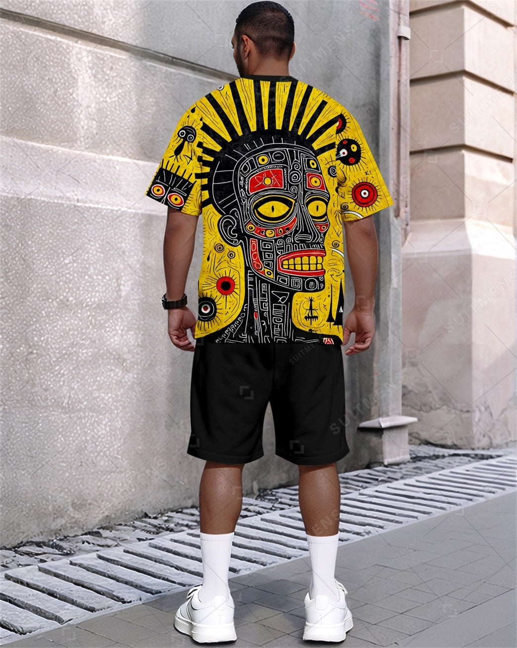 Men's Summer Retro Printed Round Neck Set 816