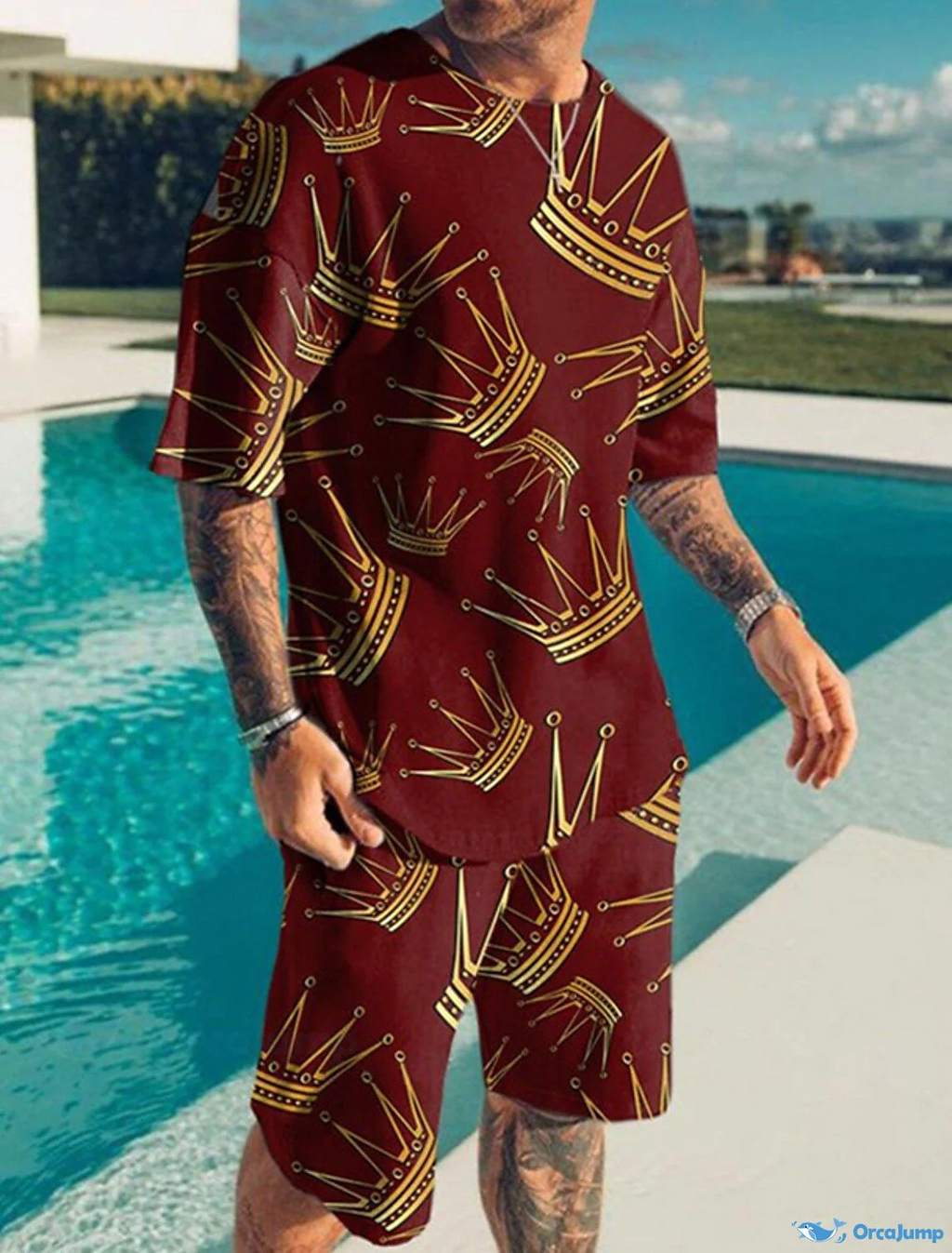 Suitmens Men's Crown Print Shorts Set 128