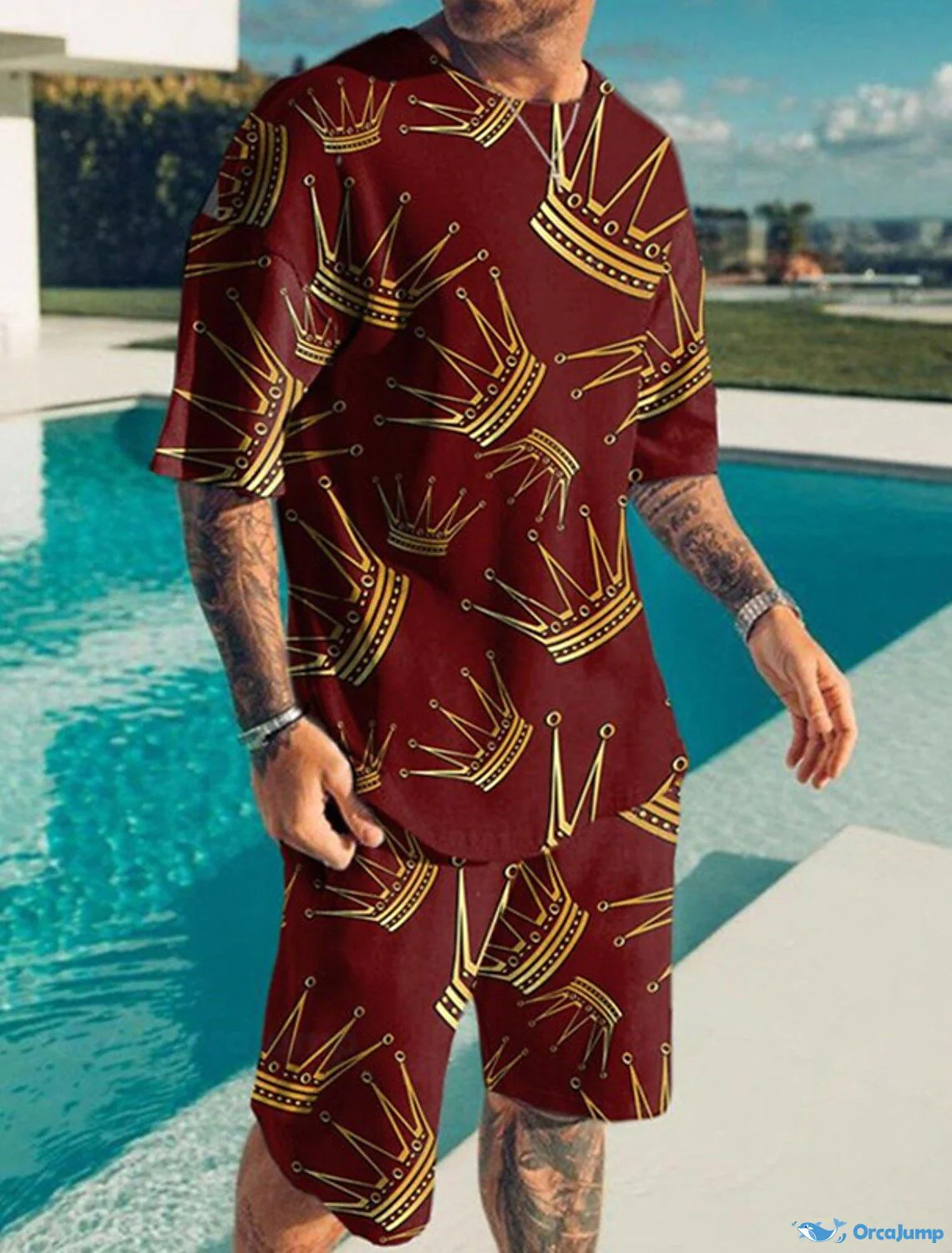 Suitmens Men's Crown Print Shorts Set 128