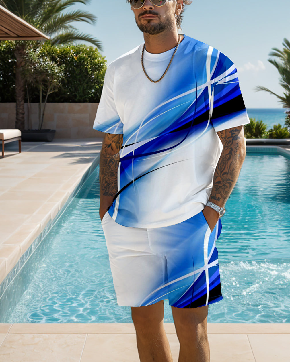 Men's Gradient Print Shorts Set 478