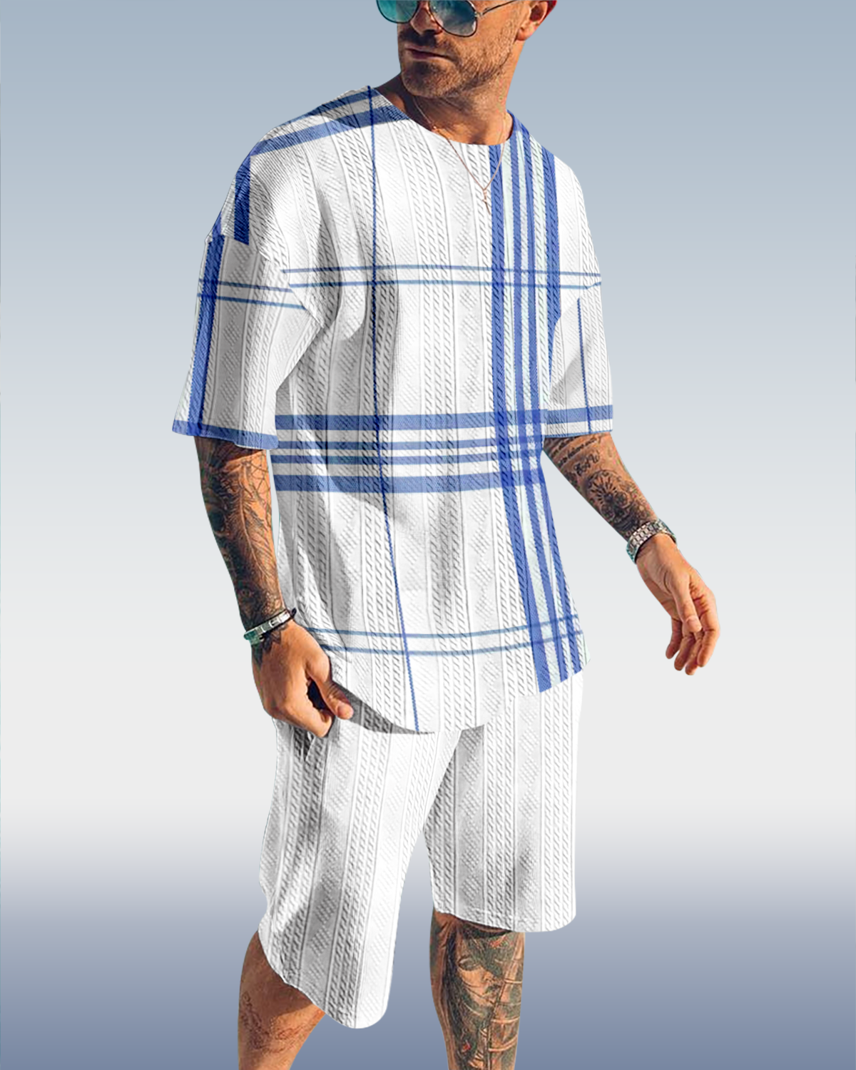 Suitmens Men's Luxury Textured Print Shorts Set 570