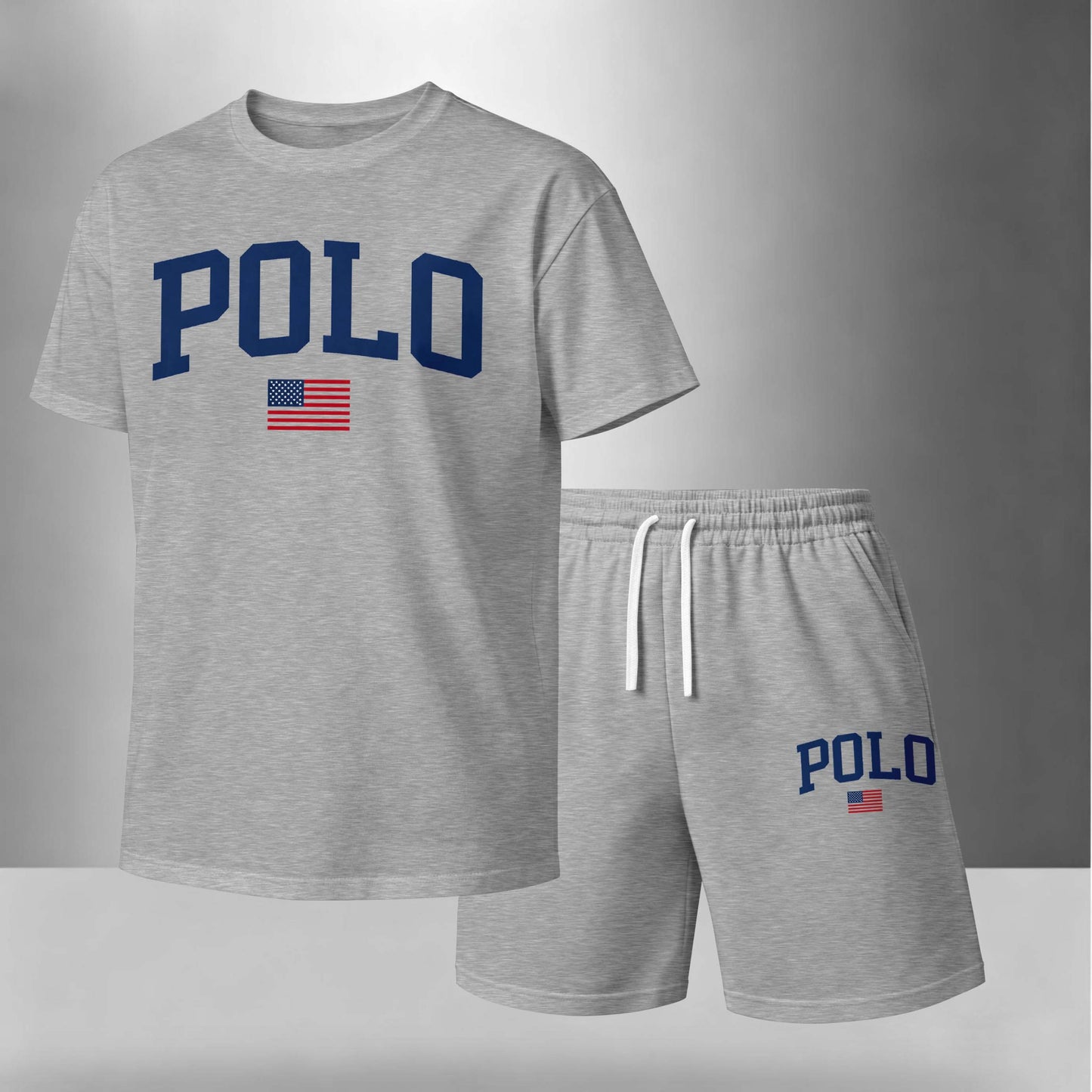 Men’s Summer 2 Piece Set, Flag Usa Letter Print Short Sleeve T Shirt and Drawstring Shorts Matching Outfit, Lightweight Breathable Casual Set for Travel, Streetwear, Beach, Vacation, and Daily Wear