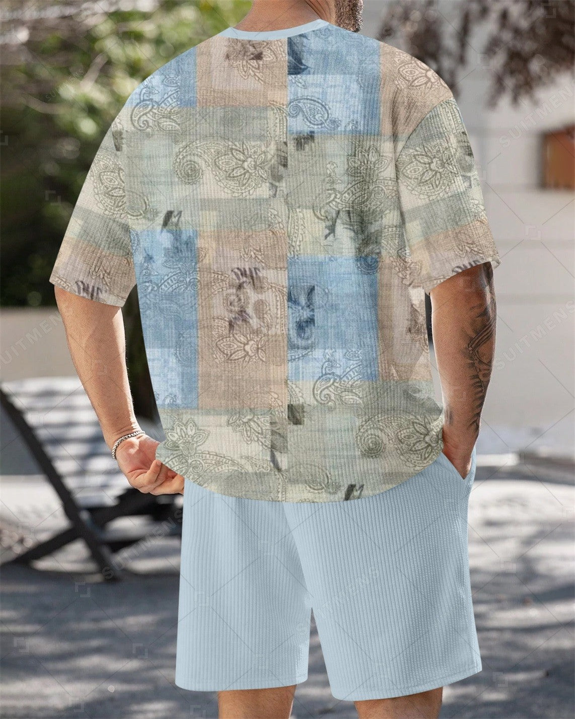 Men's Simple Color Matching Summer Round Neck Set 202