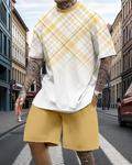 Men's casual colorblock print shorts set 599