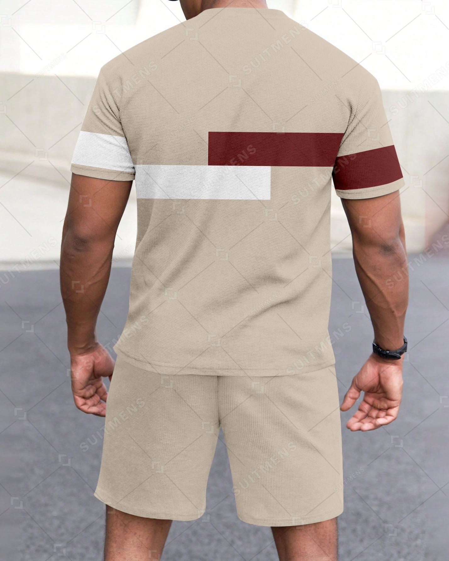 Men's Summer Colorblock Printed Round Neck Set 284