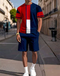 Men's Colorblock Printed Casual Summer Round Neck Set 2028