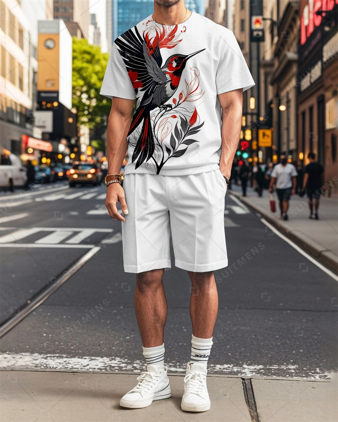Men's Hummingbird Printed Casual Summer Round Neck Set 2012