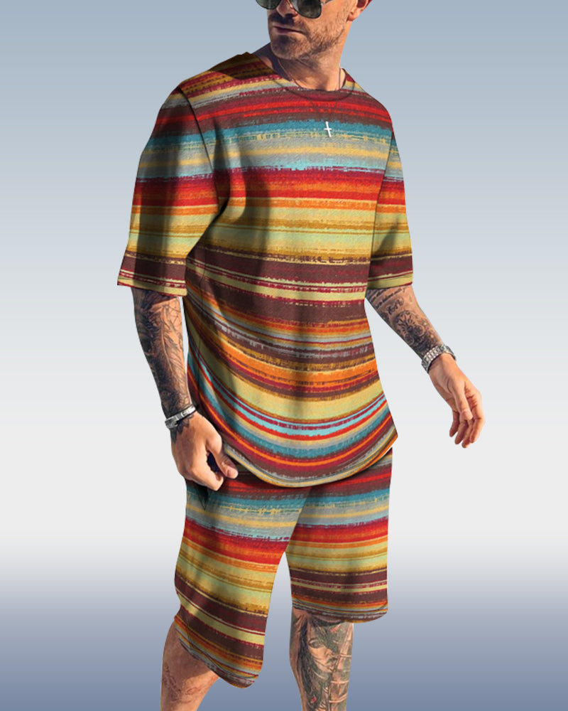 Men's spring and summer rainbow print suit 007