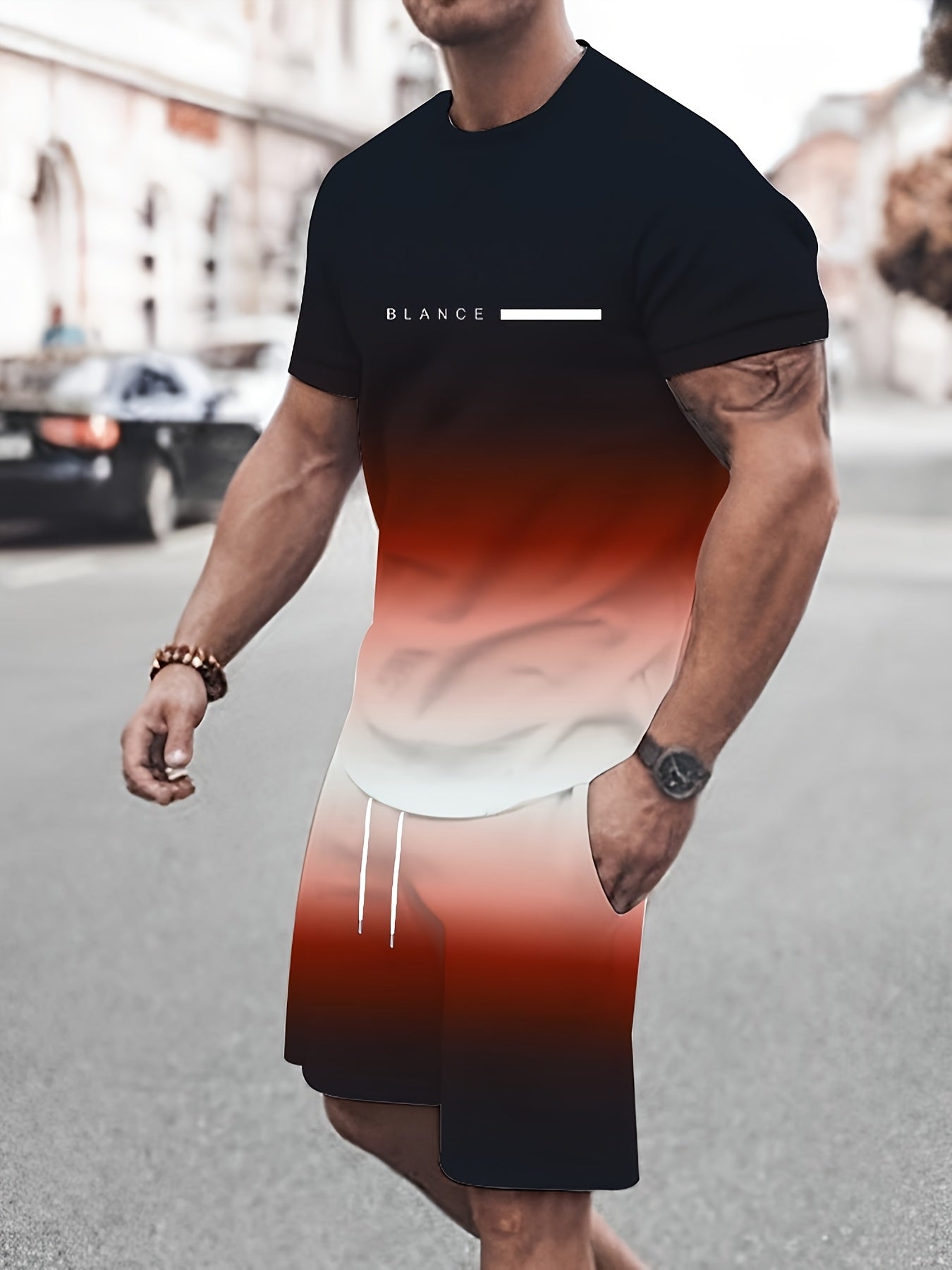 Men's Gradient Summer Round Neck Set 134