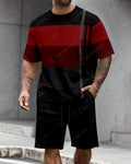 Men's Summer Color Matching Round Neck Set 610
