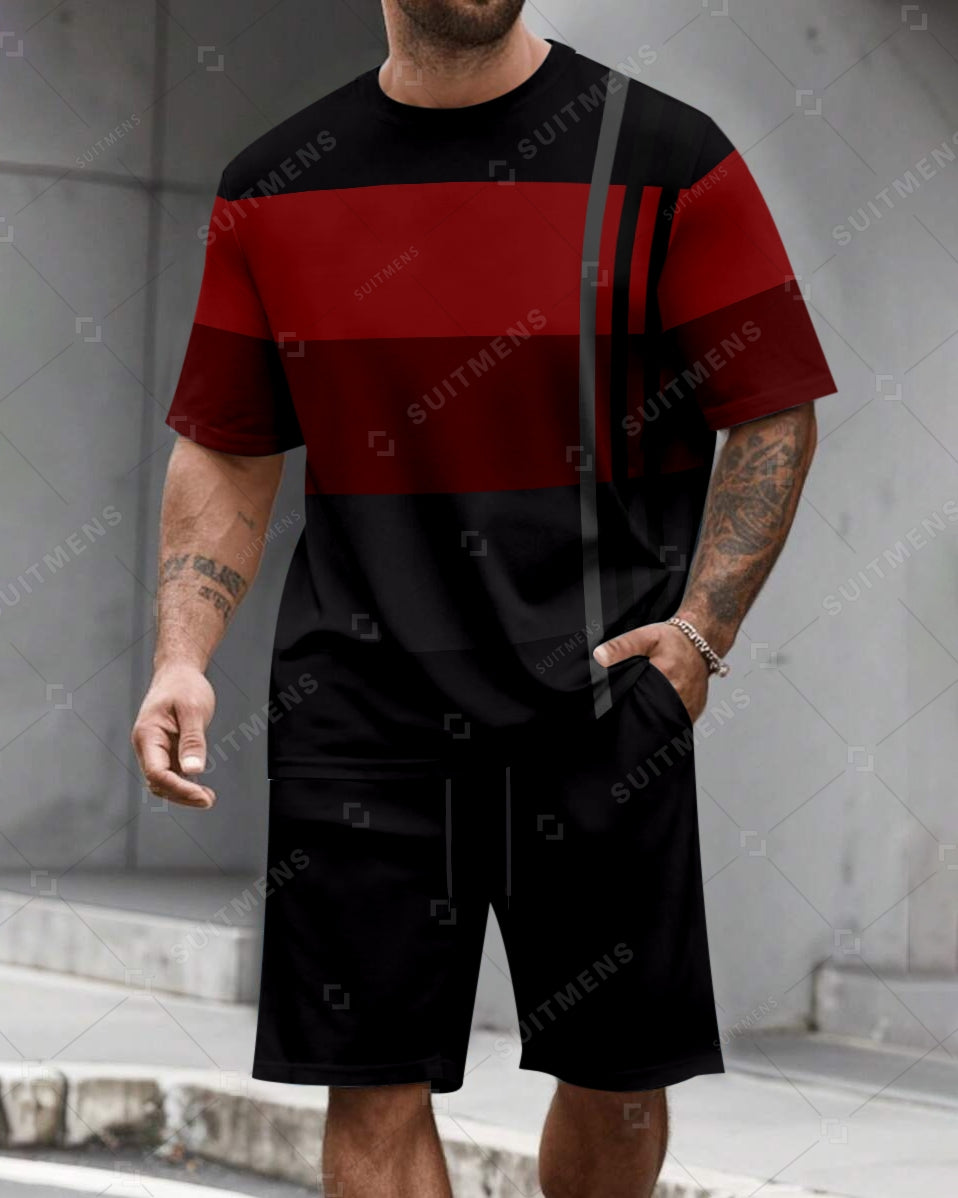 Men's Summer Color Matching Round Neck Set 610