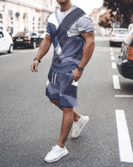 Suitmens Men's Fashion Ombre Print Shorts Suit