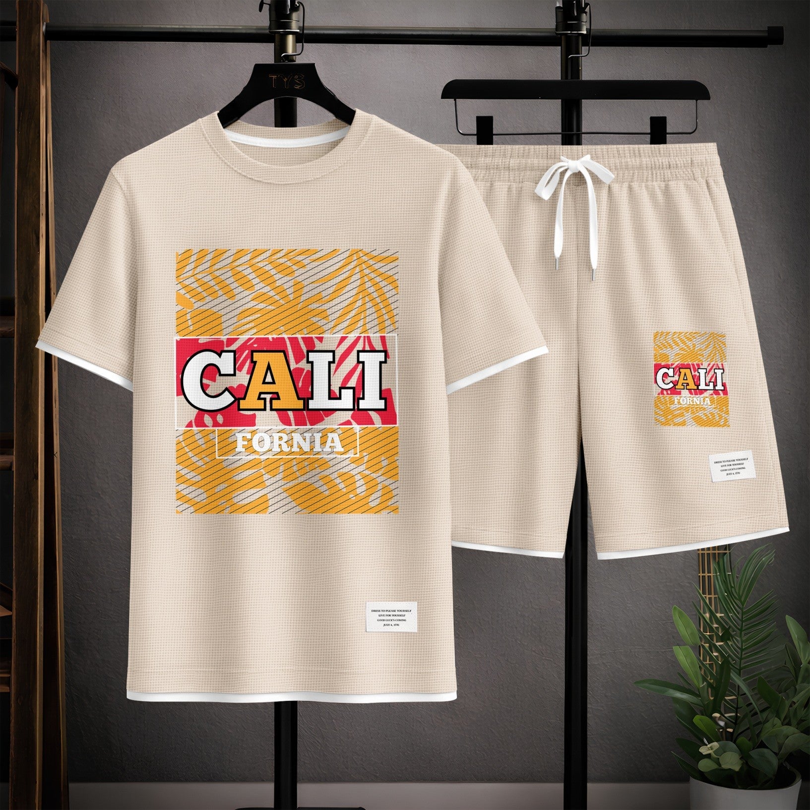 Men's Tropical Rainforest Graphic Print Short Sleeve Shirt and Drawstring Shorts Set, Casual Summer Two-Piece Outfit, Lightweight Breathable Relaxed Fit Sportswear for Daily Wear, Beach, Vacation, Travel Loungewear