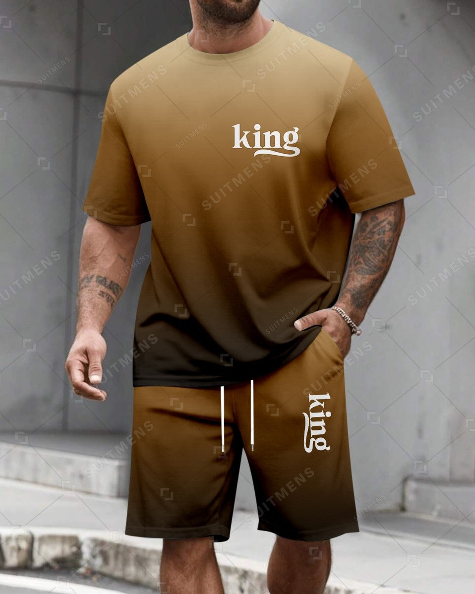 Men's Summer Colorblock Printed Round Neck Set 474