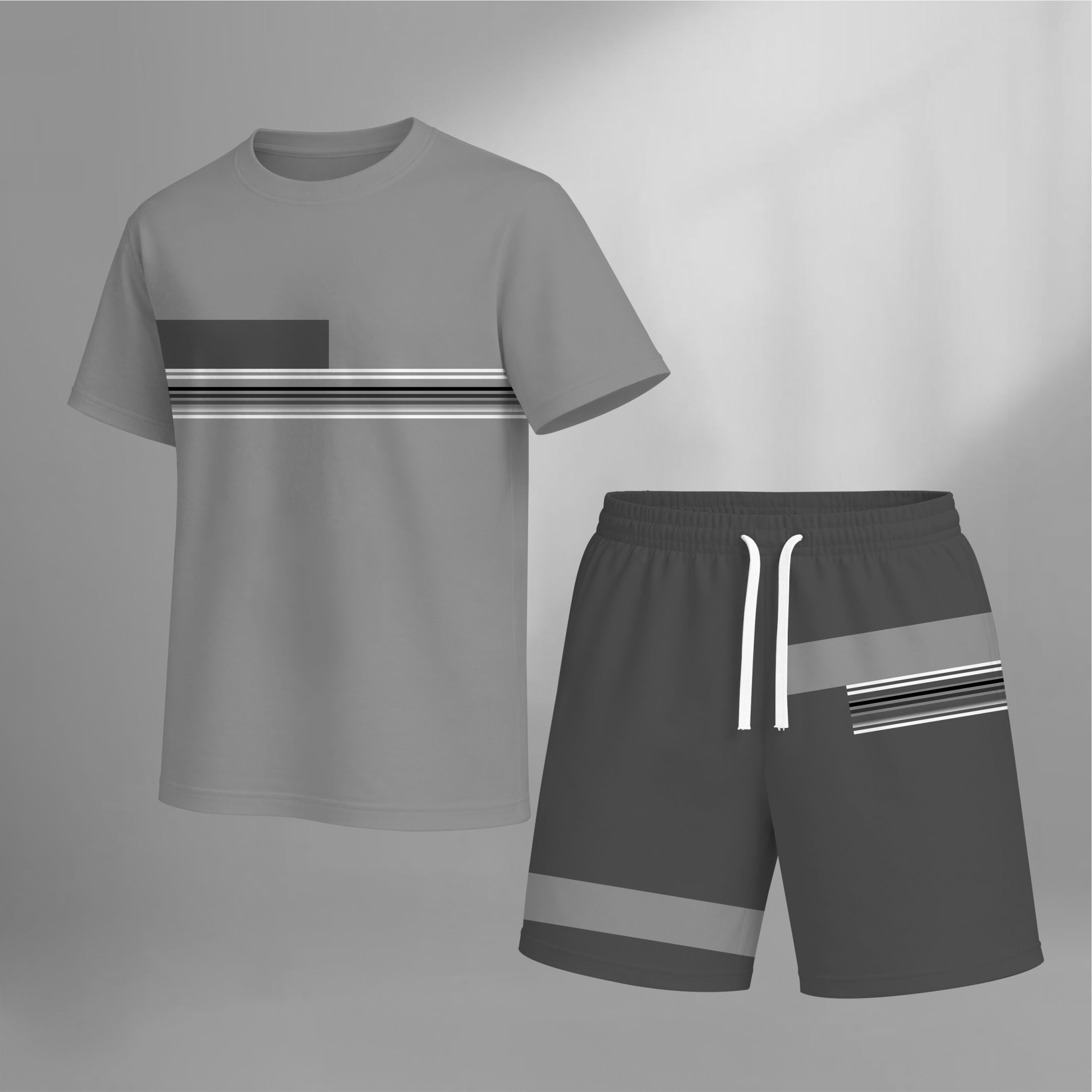 Men’s Casual Short Sleeve T Shirt and Shorts Set, Contrast Stripe Summer 2 Piece Outfit, Soft Breathable Matching Set with Drawstring Shorts for Beach, Outdoor Activities, Travel, Workout, and Everyday Style